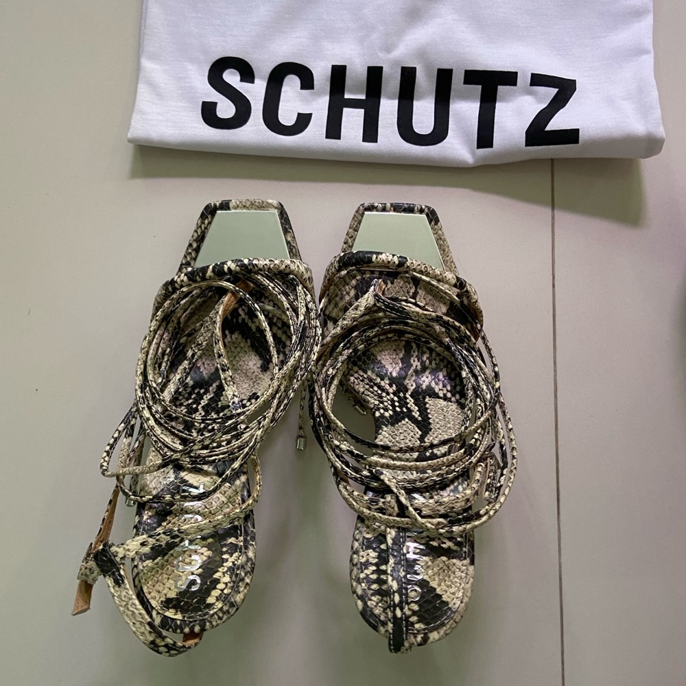 SCHUTZ Vicki Snake Embossed Leather Sandal, 5.5 US - Picture 3 of 4